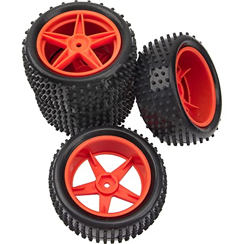 4Pack HIRCQOO OD 88mm/3.46" Front & Rear Rubber Plastic Wheel Rims Tires 12mm Hex Hub Compatible with Redcat Tornado Shockwave HPI HSP ExceedRC Kyosho 1/10 Scale Off Road Buggy (Orange) - color: Orange