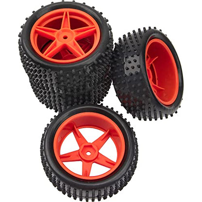 4Pack HIRCQOO OD 88mm/3.46" Front & Rear Rubber Plastic Wheel Rims Tires 12mm Hex Hub Compatible with Redcat Tornado Shockwave HPI HSP ExceedRC Kyosho 1/10 Scale Off Road Buggy (Orange) - color: Orange