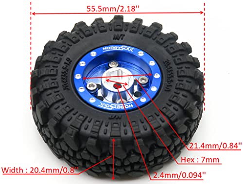 Adjustable Offset RC 1.0 Wheels and Tires, 1/24 Tires & Heavy 1.0 Beadlock Wheels Blue Silver for 1:24 RC Crawler Axial SCX24 90081 AXI00001 & Other 1/24 Crawler Truck,(4-Pack, Assembled) - color: Blue & Silver