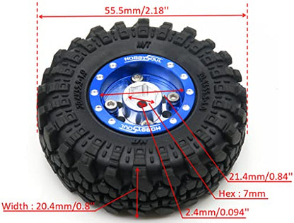 Adjustable Offset RC 1.0 Wheels and Tires, 1/24 Tires & Heavy 1.0 Beadlock Wheels Blue Silver for 1:24 RC Crawler Axial SCX24 90081 AXI00001 & Other 1/24 Crawler Truck,(4-Pack, Assembled) - color: Blue & Silver