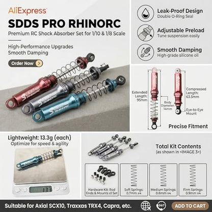 RC Shock Absorber S095 Pro-P4,4PCS 95mm,1/10 Scale Adjustable Shocks for 2-4KG MOA Shafty Axial SCX10 TRX-4 Crawler Trucks Upgrade Parts(S095 Pro-P4) - color: S095 Pro-P4