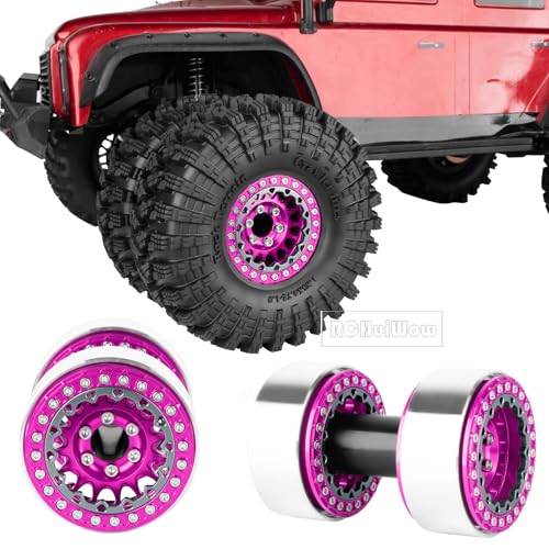 RC 1.9" Beadlock Wheels and Tires for 1/10 RC Crawler SCX10 90046 AX103007 TRX4 TRX6 VS4-10 Red cat Gen8 7 MST CFX RC 4WD D90,Dually 1.9 Beadlock Wheels Aluminum Rims Rubber Tires,Pink - color: Pink(4pcs)