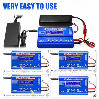 LiPo Battery Charger, Smart Charger Discharger, Built-in Balancer for 1S-6S LiPo/Li-ion/Life & 1S-15S NiCd/NiMH, LCD Display - color: Blue
