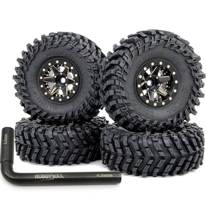 64mm Tall Soft Sticky 1.0 Tires Tyres and Brass 1.0 beadlock Wheels Rims, Adjustable Negative Offset 1.0 Wheels Tires for RC Mud Crawler 1/24 SCX24 1/18 TRX4M - color: Black