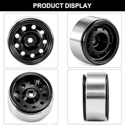 0.7" Beadlock Wheels and Tires for 1/30 Scale Axial SCX30 RC Crawler (Black) - color: Black