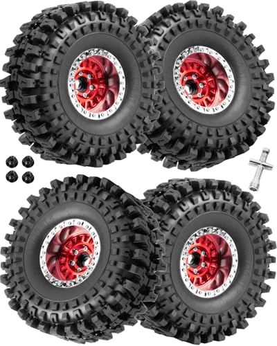 1.9" Beadlock rc Wheels and Tires for 1/10 RC Crawler TRX4 TRX6 SCX10 90046 AXI03007 VS4-10 Gen8 MST CFX D90,Aluminium 1.9 Beadlock Wheel 1.9 RC Tire,4pcs,Red - color: Red(4pcs)