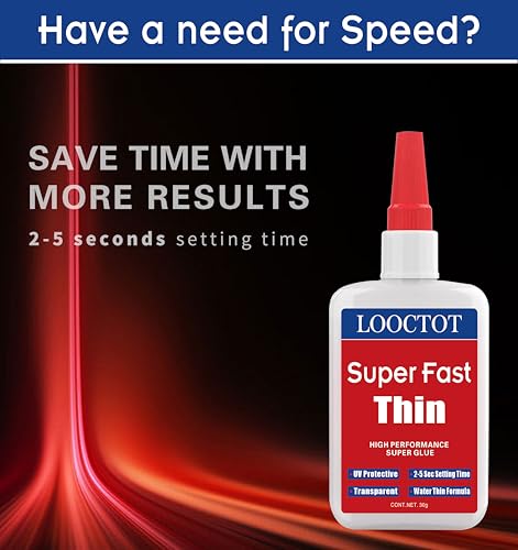 LOOCTOT 60g(2.12 oz) Thin Super Glue Dries Super Fast (2-5 Sec) Premium CA Glue for Woodworking, Woodturning, Hobby Models, CA Finish, Inlays. Waterproof Clear - style: CA-thin