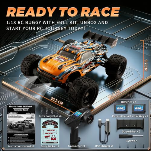 HAIBOXING 1:18 Fast RC Car, Remote Control Truck for Adults&Kids | Hobby RC Cars for Boys. 36KPH High-speed Off-Road RC Electric Vehicle with 2 Rechargeable Batteries 18858E