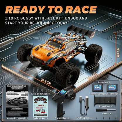 HAIBOXING 1:18 Fast RC Car, Remote Control Truck for Adults&Kids | Hobby RC Cars for Boys. 36KPH High-speed Off-Road RC Electric Vehicle with 2 Rechargeable Batteries 18858E