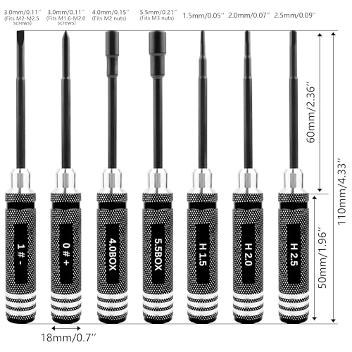 7-in-1 Mini Hex Screwdriver Set (0.05"/1.5mm, 2.0mm,2.5mm & Box Wrench (4.0mm,5.5mm) Nut Screw Driver|RC Tool Kit|Phillips| Compatible with TRX4M SCX24 1/24 1/18 1/16 RC Cars Drone Repair(Black) - color: Black
