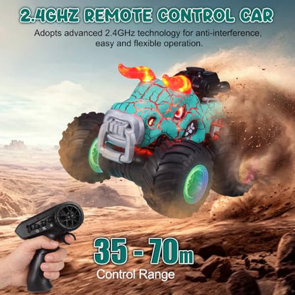 Remote Control Monster Truck Toys - 1000mAh Battery RC Stunt Car | 2.4GHz Remote Control, Flat & Upright 360° Spins, Trucks for Kids Ages 4-12, Birthday & Holiday Gifts for Boys & Girls - color: Green