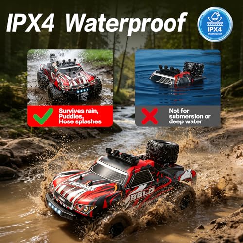 1:18 4WD RC Car 25 MPH for Teens Adults Off-Road Truck | IPX4 Waterproof, Oil-Shocks, Dual 1500mAh, 80m 2.4GHz Remote, All-Terrain 4WD for Teens & Adults