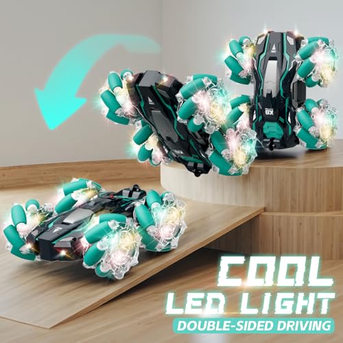 Highspeed 1:16 Scale 15 KM/H Gesture Sensing RC Stunt Car Toddler Toy, 4WD RC Car with LED Lights, 2.4GHz Gesture Control Sensing Sensitive & Strong Battery Toys Suitable for Father's Day/Birthday - color: Rc Stunt Car-green