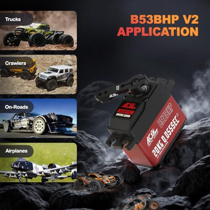 AGFRC 20KG 0.055s Brushless 1/10 Servo (B53BHP V2) | 20kg/0.055s/60° @8.4V, Steel Gears, 2BB, Standard, Digital, Programmable, for 1/10 RC Cars, Crawlers & Boats - style: B53BHP V2