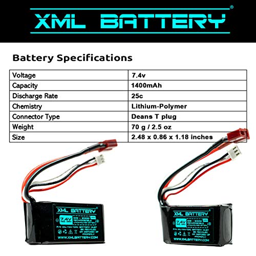 (2 Pack) 7.4v 1400mAh Li-po A959-B A969-B A979-B K929-B 2401 Wltoys for 1/18 RC Car Battery 12402 12403 12404 12423 12428 - color: A959-B A969-B A979-B RC Car Boat XML-7414-TDRC, size: 2 Pack