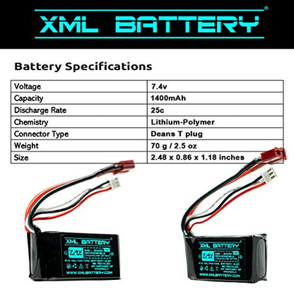 (2 Pack) 7.4v 1400mAh Li-po A959-B A969-B A979-B K929-B 2401 Wltoys for 1/18 RC Car Battery 12402 12403 12404 12423 12428 - color: A959-B A969-B A979-B RC Car Boat XML-7414-TDRC, size: 2 Pack