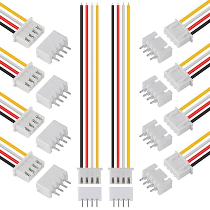 10Pairs JST-XH Connector Kit, XH 2.54mm 4 Pin Header Male and Female Connectors Plug Adapter with Flat Wire Cable 200mm 26AWG Compatible with JST XH (4P) - color: 4P