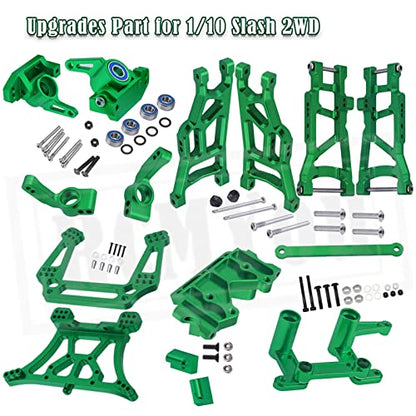 Upgrades Part for 1/10 Slash 2WD,Aluminum Front Rear Suspension Arm,Shock Tower,Caster Block,Steering Blocks,Rear Stub Axle Carriers,Steering Block,Front Bulkhead Upgrades Set,Green - color: Green for Upgrades