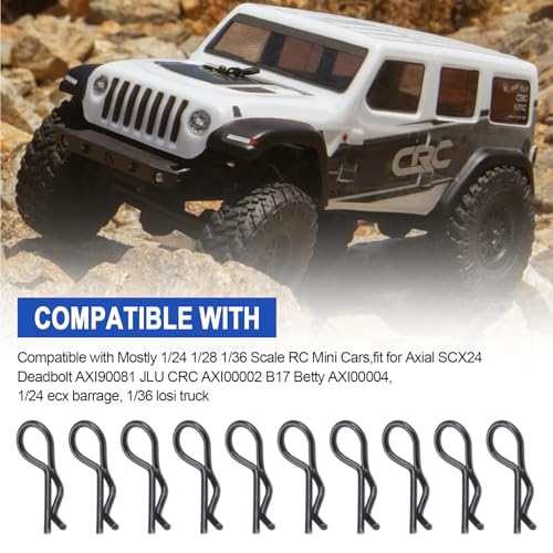 HobbyPark 100pcs Mini Body Clips R Pins for 1/24 1/28 1/36 Scale Micro Cars Compatible with Axial SCX24 Deadbolt 90081 JLU CRC AXI00002 B17 Betty AXI00004
