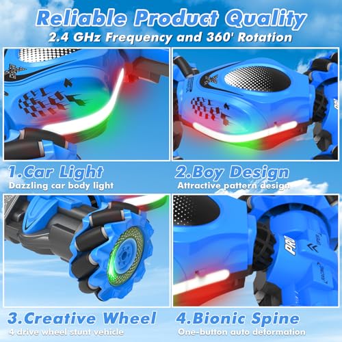 Fosgoit RC Car Gesture Sensing Stunt Car, Toys for Boys Girls 6-12, Gifts | Remote Control Car, Gifts for Boys 6 7 8 9 10 11 12 Years Old, Boys and Girls Toys Age 6+, 4WD Transform Drift RC Cars - color: Blue-black