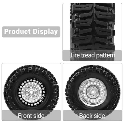 1.3" Beadlock Wheels and Tires for SCX24 TRX4M 1/18 1/24 RC Crawler – Aluminum CNC Rims, Rubber Tires with Foam Inserts, Upgrade Parts (Silver)