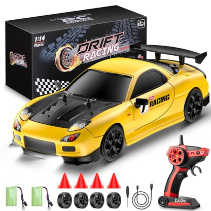 RC Drift Car, 1:14 4WD Drift Remote Control Car 2.4GHz 28km/h Drift RC Car, LED Lights,Racing and Drift Tires RTR for Teens, Kids, Boys