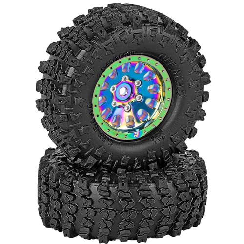 Rc 1.3 Beadlock Wheel Tires/Wheel Rims for 1/24 1/18 SCX24 TRX4M RC Crawler Car,Aluminum 1.3 Beadlock Wheels and Tires,Rc Tires with Foam Inserts,Rainbow(4PCS) - color: Rainbow - (Rc Wheels Tires)