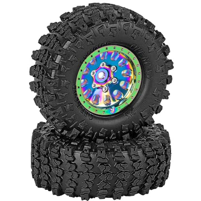 Rc 1.3 Beadlock Wheel Tires/Wheel Rims for 1/24 1/18 SCX24 TRX4M RC Crawler Car,Aluminum 1.3 Beadlock Wheels and Tires,Rc Tires with Foam Inserts,Rainbow(4PCS) - color: Rainbow - (Rc Wheels Tires)