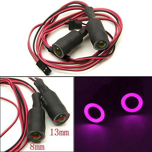 QUE-T 2Leds Angel Eyes & Demon Eyes LED Headlight Back Light for 1/10 RC Model Crawler Cars (Purple + Yellow, 13MM) - color: Purple + Yellow, size: 13MM