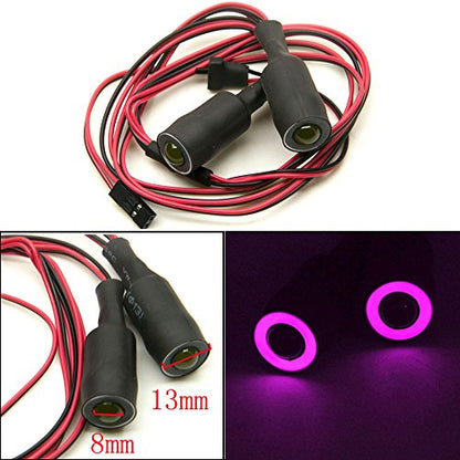 QUE-T 2Leds Angel Eyes & Demon Eyes LED Headlight Back Light for 1/10 RC Model Crawler Cars (Purple + Yellow, 13MM) - color: Purple + Yellow, size: 13MM