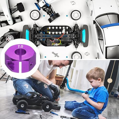 MECCANIXITY Aluminum 12mm Wheel Hex Hubs Drive Adapters Purple 7mm Thickness with Screws and Pins for RC Car Upgrade Replacement Parts 4Pcs