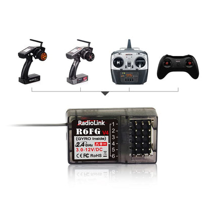 Radiolink R6FG 6 Channels 2.4GHz RC Receiver with Gyro, Ground Long Range Control RX for Vehicle Drifting/Crawler/Truck/Boat Works with Surface Radio Controller RC4GS/RC6GS/T8FB