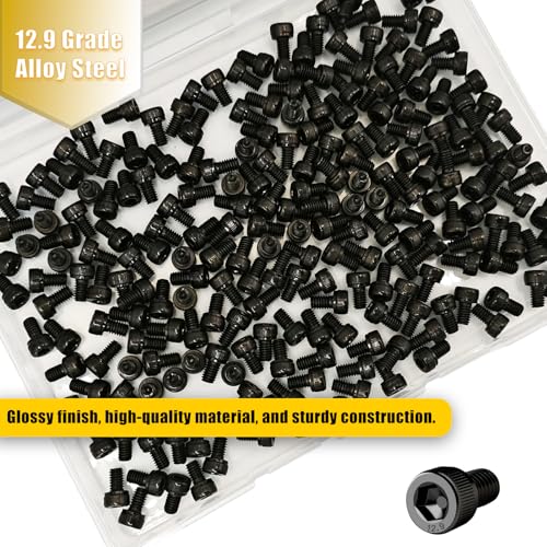 220pcs M4 x 6mm Screws, Hex Socket Head Cap Screws Bolts, 12.9 Grade Alloy Steel, Black Zinc Plated, Allen Socket Drive, Half-Threads, Machine Screws - size: M4*6mm 220pcs