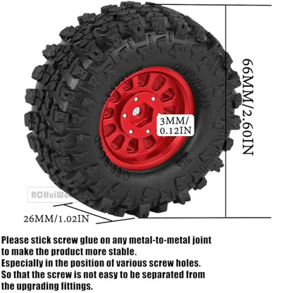 1.3 Beadlock Wheels 1.3 Beadlock Tires 1.3" RC Wheel and Tires Set for 1/18 TRX4M 1/24 SCX24 RC Crawler Car,Alloy Aluminium 1.3 RC Wheel Rims Super Large Soft Tires,4pcs,Red - color: Red(4pcs)