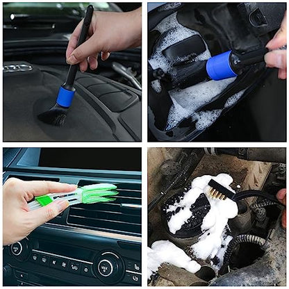 HMPLL 10pcs Detailing Brush Set, Blue | Multi-Purpose Car Detailing Brushes for Cleaning Car Interior, Exterior, Engine, Leather - color: blue