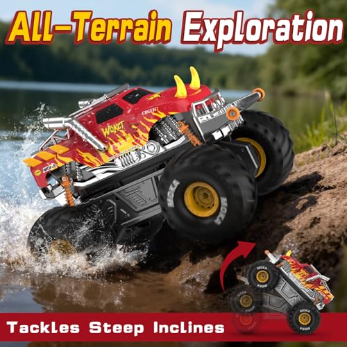 1:16 Waterproof Monster Truck Toys RC Cars Amphibious Remote Control Car Water Blaster Trucks 4WD All Terrain Off-Road Pickup Water Toy for 6-12 Year Old Kids Back-to-School Season - color: Red