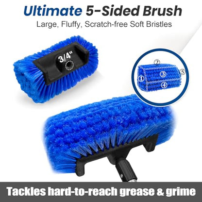 ARTIPOLY 65'' Five-Sided Car Wash Brush with Long Handle, Scratch-Free Car Cleaning Kit with Soft Wash Brush, Tire Brush, Window Squeegee, Car Wash Mitt, Microfiber Cleaning Head & Extension Pole - size: 65"