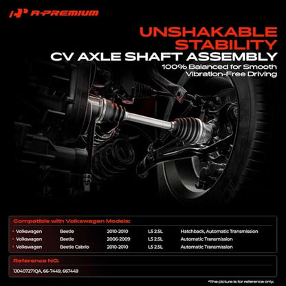 A-Premium Front Left Driver Side CV Axle Shaft Assembly | Compatible with Volkswagen Beetle 2006-2010, Beetle Cabrio 2010, L5 2.5L, Automatic Transmission