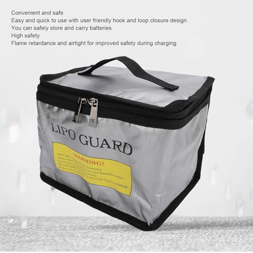 Fireproof Lipo Battery Bag with Hook and Loop Closure, Professional Storage for Safe Charging and Travel
