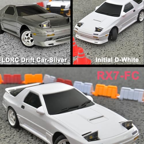 LDRC Drift Car Mazda RX7-FC 1:18 RWD Remote Control Car (White) | Includes 2 batteries, metal drive shaft & gyro,Easy drift for adult indoor racing - color: Mazda Rx7-fc White With 2 Batteries