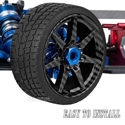 RC Highway Tires Wheel for 1/7 Infraction 6S BLX/Limitless,1/8 Typhon 6s BLX,7 Spokes Wheel Rim & Rubber Highway Tires RC Drift Tires,Carbon Surface(Black) - color: (Black)carbon Surface - (4pcs Bailuchi Tires)