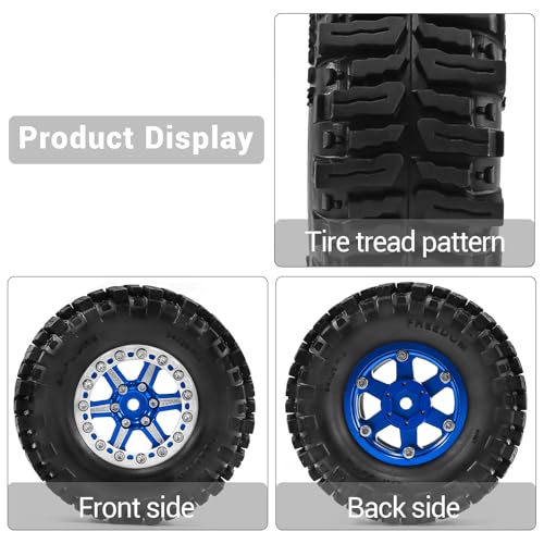 RCMMTING1.3" Wheels and Tires Set 64mm (2.52in) for SCX24 TRX4M 1/24 1/18 RC Crawler – Upgrade Parts (Blue, 4Pcs) - color: blue