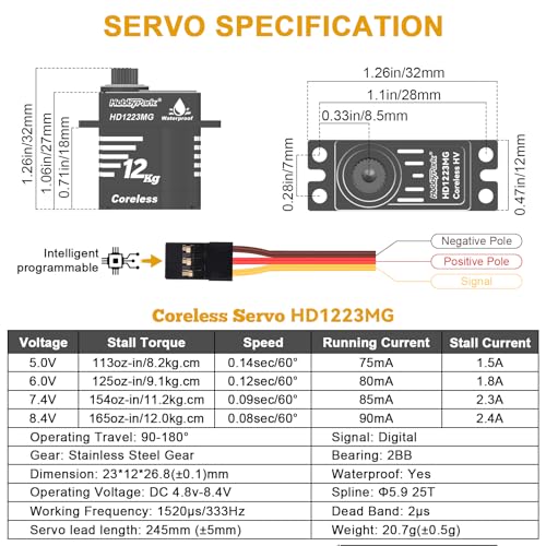 HobbyPark Waterproof for TRX4M Servo 12kg High Torque Servo Aluminum Shell Coreless Motor with Servo Mount Bracket and Arm Set Metal Gear Digital Servo Steering Servo 1/18 Crawler Car Upgrades Parts