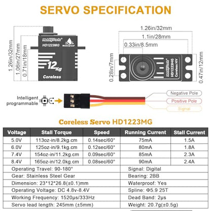 HobbyPark Waterproof for TRX4M Servo 12kg High Torque Servo Aluminum Shell Coreless Motor with Servo Mount Bracket and Arm Set Metal Gear Digital Servo Steering Servo 1/18 Crawler Car Upgrades Parts