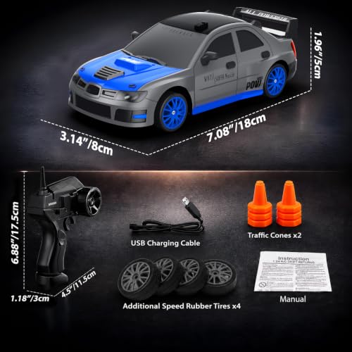 Remote Control Car RC Drift Car 2.4GHz 1:24 Scale 4WD 15KM/H High Speed Model Vehicle with LED Lights Drifting Tire Racing Sport Toy Car for Adults Boys Girls Kids Gift - color: F-grey
