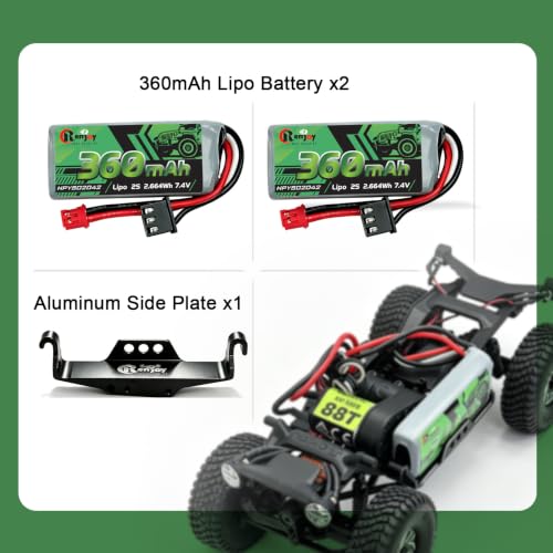2PCS 7.4V Lipo Battery 2S 360mAh PH2.0 Plug Rechargeable Lithium Battery with RC Battery Aluminum Side Plate for RC Axial SCX30 Upgrade Crawler Car Trucks - color: 2pcs 360mAh, w/ battery tray