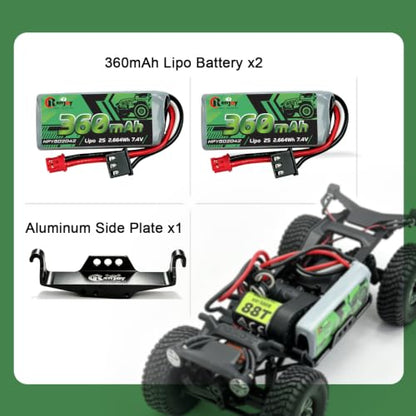 2PCS 7.4V Lipo Battery 2S 360mAh PH2.0 Plug Rechargeable Lithium Battery with RC Battery Aluminum Side Plate for RC Axial SCX30 Upgrade Crawler Car Trucks - color: 2pcs 360mAh, w/ battery tray