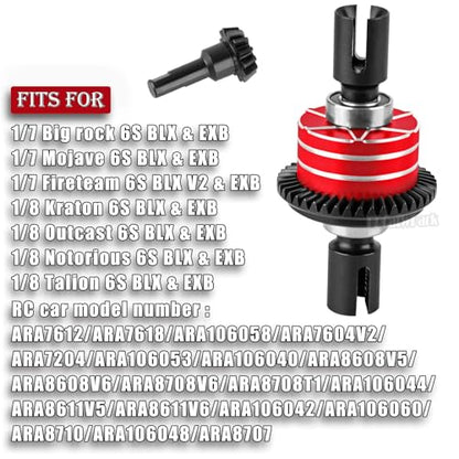 RC 43T Differential & 10T Main Gear Upgrades Part for 1/7 Big Rock/Mojave/Fireteam V2 6S BLX,1/8 Kraton/Outcast/Notorious Talion 6S BLX & EXB,Replace ARA310990,#ARA310979,Red - color: Red - (Differential)