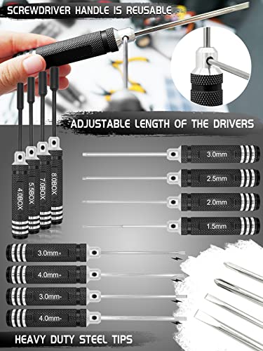 OGRC Screwdriver Set, RC Repair Tools, RC Tools, RC Car Screw Kit - 26pcs | RC Car Boat Helicopter Tools, Include Screwdriver (Flat, Phillips, Hex), Work Stand, Screw, Pliers, Body Reamer, Wrench, Tray - color: Black
