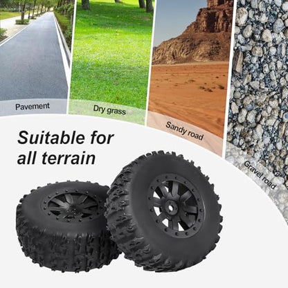 HobbyPark Pre-Glued RC Tires and Wheels 12mm Hex for 1/10 Scale RC Short Course Truck Traxxas Slash 4x4 2WD BL-2S, Redcat Blackout XTE SC TR10, Losi 22S SCT, 4PCS (Style B) - style: Style B
